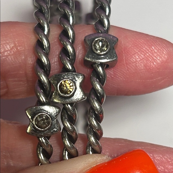 Three Silver Twisted & CZ Bangles - Picture 2 of 10